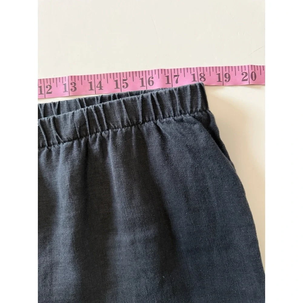 Tahari 100% Linen Pants Wide Leg Black Crop Pull On Beach Lagenlook Classic - Picture 11 of 14